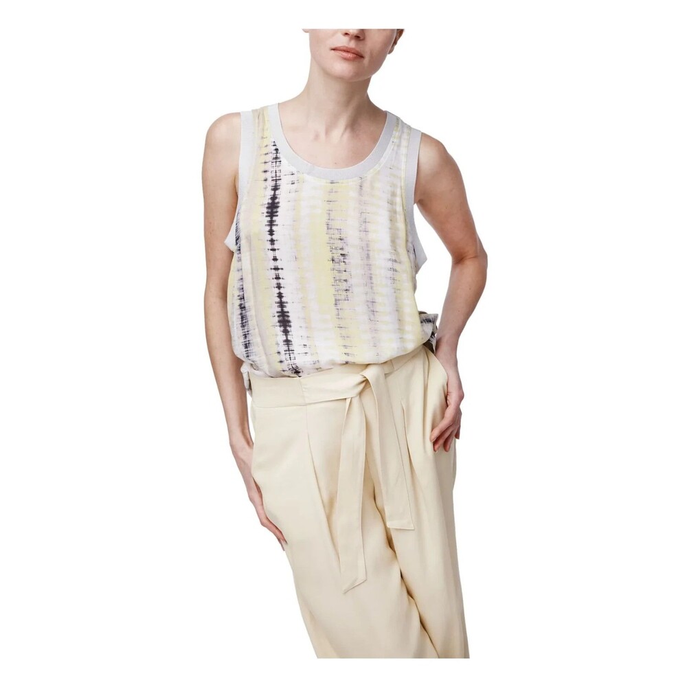 B NEW YORK Yellow Tie Dye Stretch Sleeveless Scoop Neck Tank Top Size M NWT